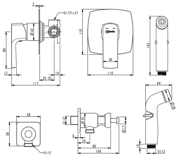 Смеситель с гигиеническим душем Lemark Ursus (LM7219BL)